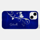 Zilver Heart Swirl Sparkle on Blue Case-Mate iPhone Case (Achterkant (horizontaal))