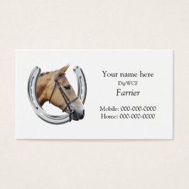 Zilver hoefijzer met een paardenhoofd binnen visitekaartjes