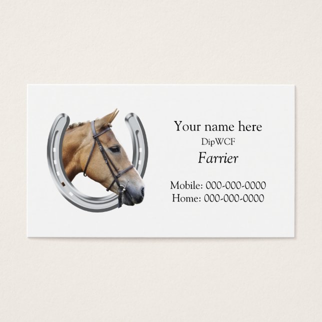 Zilver hoefijzer met een paardenhoofd binnen visitekaartjes