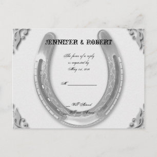 Zilver Hoefijzer op White Wedding RSVP Uitnodiging Briefkaart