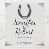 Zilver Hoefijzer op White Wedding Wine Label Wijn Etiket (Enkel label)