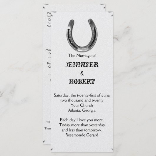 Zilver Hoefijzer op wit bruiloft programma Programmakaart (Voorkant / Achterkant)