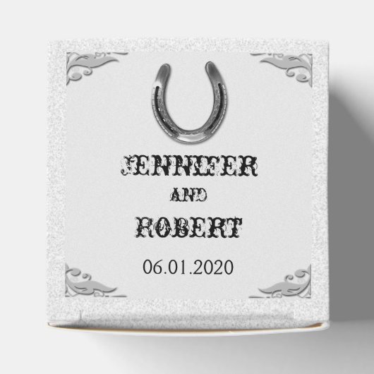 Zilver Hoefijzer op witte bruiloft gunst doos Bedankdoosjes (Bovenkant)