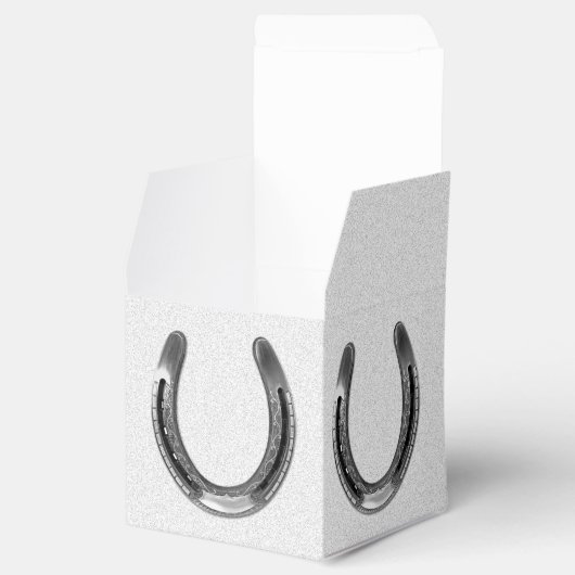 Zilver Hoefijzer op witte bruiloft gunst doos Bedankdoosjes (Geopend)