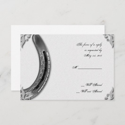 Zilver Hoefijzer op Witte Bruiloft Respons Kaart (Voorkant / Achterkant)