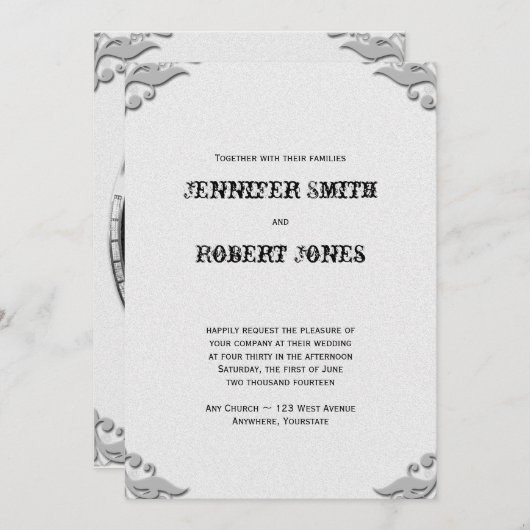 Zilver Hoefijzer op Witte Huwelijksuitnodiging Kaart (Voorkant / Achterkant)