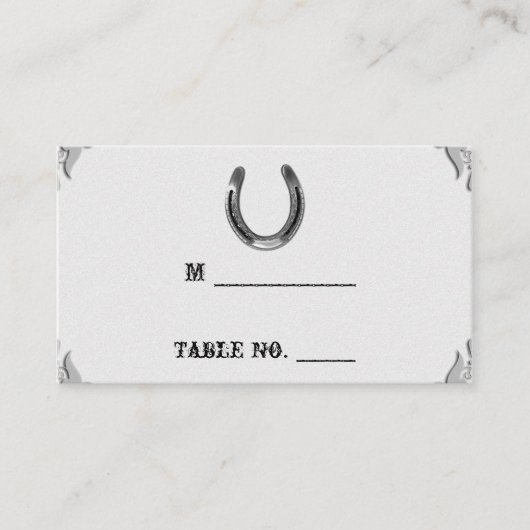 Zilver Hoefijzer op witte trouwplaats kaarten Plaatskaartje (Voorkant)