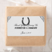 Zilver Hoefijzer op witte waterflesetiket Etiket (Insitu)