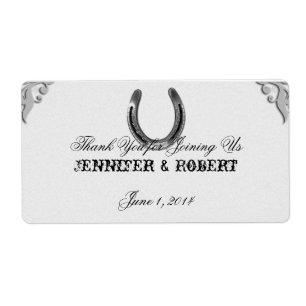 Zilver Hoefijzer op witte waterflesetiket Etiket