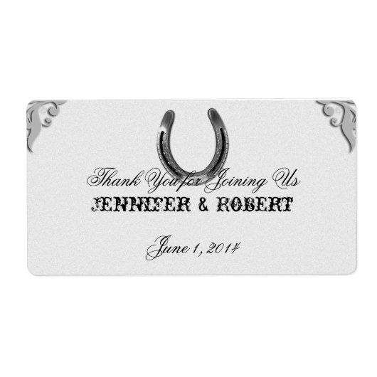 Zilver Hoefijzer op witte waterflesetiket Etiket (Voorkant)