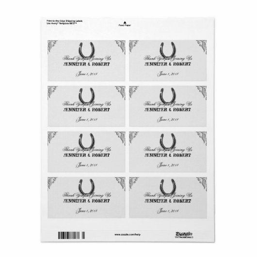 Zilver Hoefijzer op witte waterflesetiket Etiket (Full Sheet)