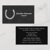 Zilver hoefijzer op zwart denim visitekaartje (Voorkant / Achterkant)