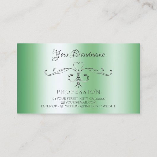 Zilver  hoeken Initialen Chic Luminous Green Visitekaartje (Achterkant)