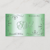 Zilver hoeken Initialen Chic Luminous Green Visitekaartje (Voorkant)