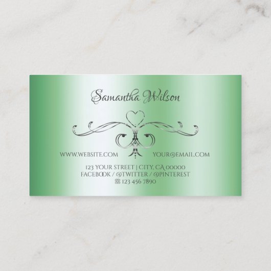 Zilver  hoeken met Logo lichtgroen Visitekaartje (Achterkant)