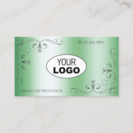 Zilver  hoeken met Logo lichtgroen Visitekaartje (Voorkant)