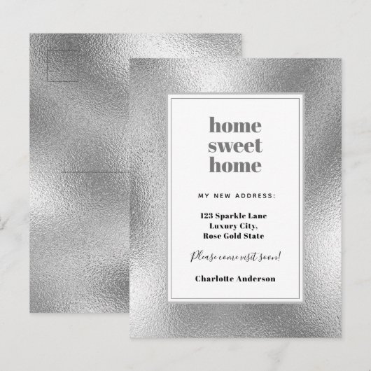 Zilver home, zoete nieuwe thuisbeweging aankondigingskaart (Voorkant / Achterkant)