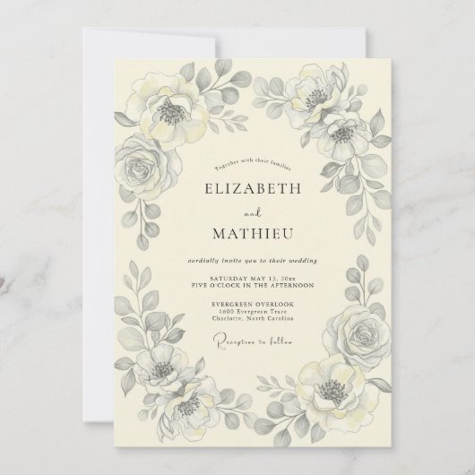 Zilver Houtskool Blad Eucalyptus Bruiloft Kaart (Voorkant)