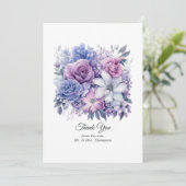 Zilver, Icy Blue en Lila Bloemenbruiloft Bedankkaart (Staand voorkant)