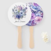 Zilver, Icy Blue en Lila Bloemenbruiloft Handwaaier (Voorkant en achterkant)