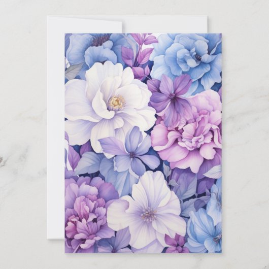 Zilver, Icy Blue en Lila Bloemenbruiloft Kaart (Achterkant)