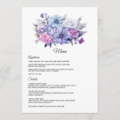 Zilver, Icy Blue en Lila Bloemenbruiloft Menu (Voorkant)
