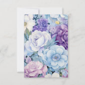 Zilver, Icy Blue en Lila Bloemenbruiloft RSVP Kaartje (Achterkant)