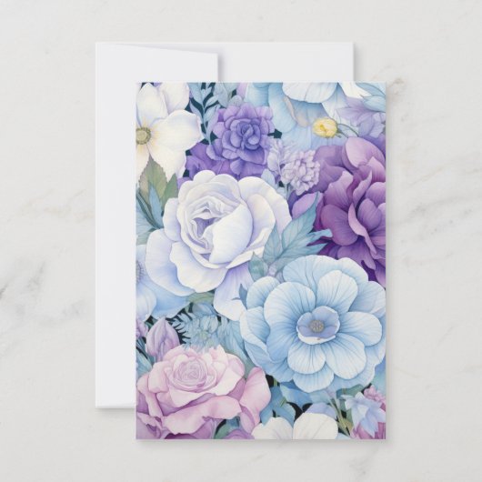 Zilver, Icy Blue en Lila Bloemenbruiloft RSVP Kaartje (Achterkant)