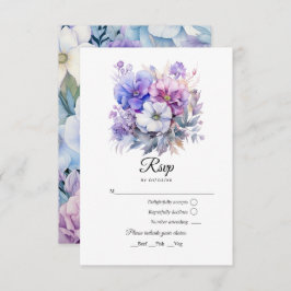 Zilver, Icy Blue en Lila Bloemenbruiloft RSVP Kaartje