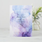 Zilver, Icy Blue en Lila Ink Bruiloft Kaart (Staand voorkant)