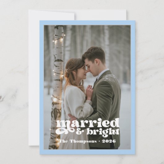 Zilver & Ijsblauw Jonggehuwden Kerstmis Feestdagenkaart (Voorkant)