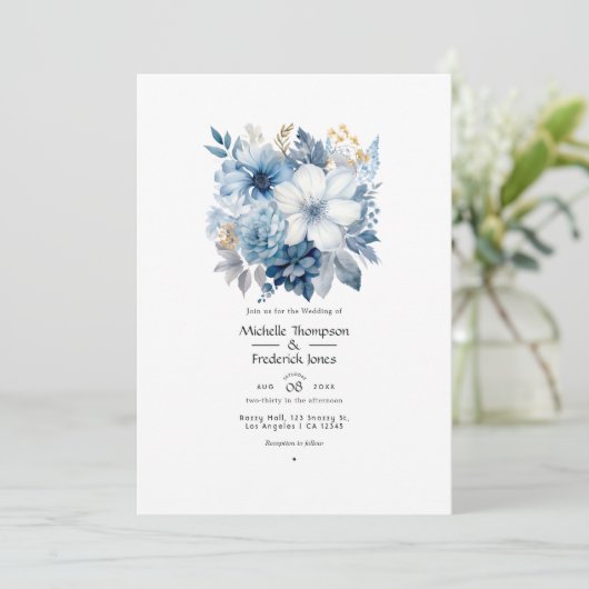 Zilver, Ijsblauw, Vorst wit en grijs bruiloft Kaart (Staand voorkant)