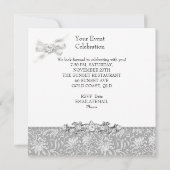 Zilver in reliëfdruk White Elegant Party Kaart (Achterkant)