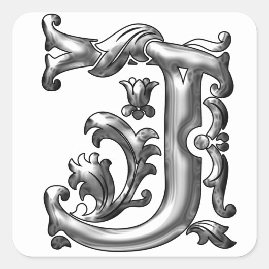 Zilver Initiaal J Letter Sticker (Voorkant)