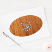 Zilver jacht vlag op Nautical Teak Wood Print Ovale Sticker (Envelop)