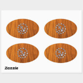 Zilver jacht vlag op Nautical Teak Wood Print Ovale Sticker (Vel)