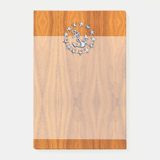 Zilver jacht vlag op Nautical Teak Wood Print Post-it® Notes (Voorkant)