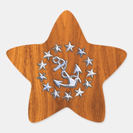 Zilver jacht vlag op Nautical Teak Wood Print Ster Sticker (Voorkant)