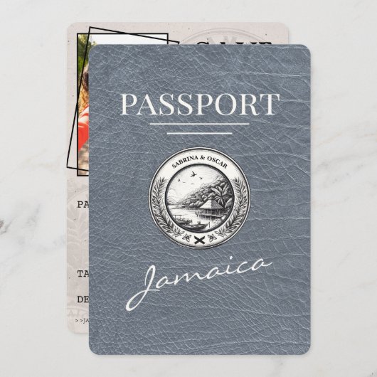 Zilver Jamaica paspoort Bewaar de datum Save The Date (Voorkant / Achterkant)