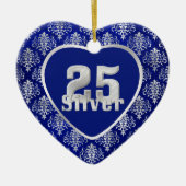 Zilver Jubileum Damask op Blue Keramisch Ornament (Voorkant)