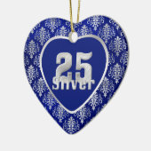 Zilver Jubileum Damask op Blue Keramisch Ornament (Links)