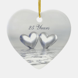 Zilver Jubileum Hearts Keramisch Ornament