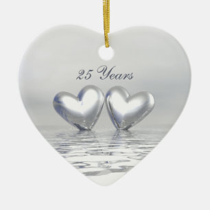 Zilver Jubileum Hearts Keramisch Ornament