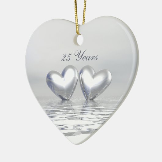 Zilver Jubileum Hearts Keramisch Ornament (Links)