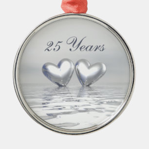 Zilver Jubileum Hearts Metalen Ornament