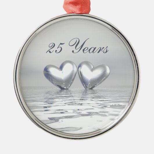 Zilver Jubileum Hearts Metalen Ornament (Voorkant)