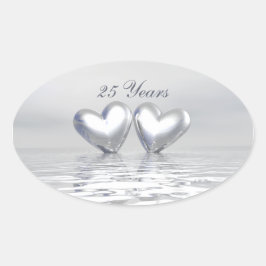 Zilver Jubileum Hearts Ovale Sticker