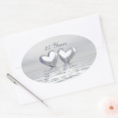 Zilver Jubileum Hearts Ovale Sticker (Envelop)