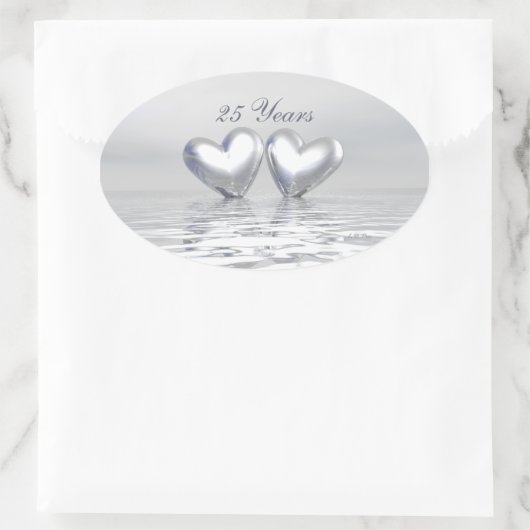Zilver Jubileum Hearts Ovale Sticker (Tas)