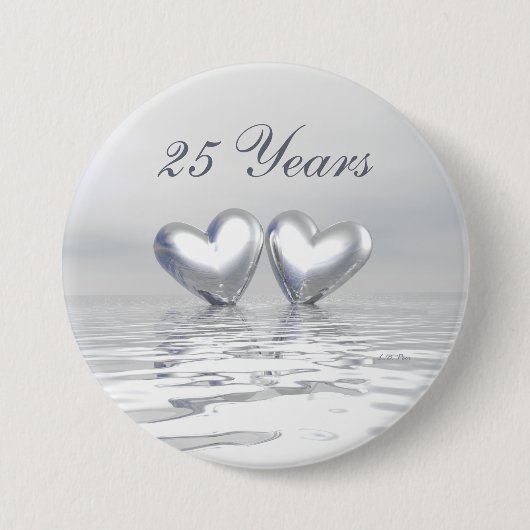 Zilver Jubileum Hearts Ronde Button 7,6 Cm (Voorkant)